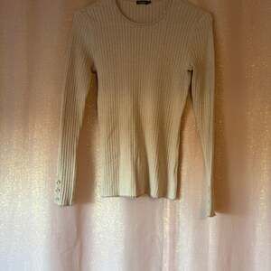 J.McLaughlin Beige Textured Ribbed Knit Long Sleeve Top with Button Cuff Details